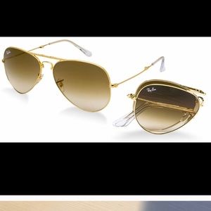 Ray ban gold frame folding aviators